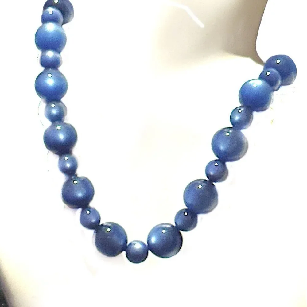 Vintage blue moonglow plastics beaded necklace gold extender